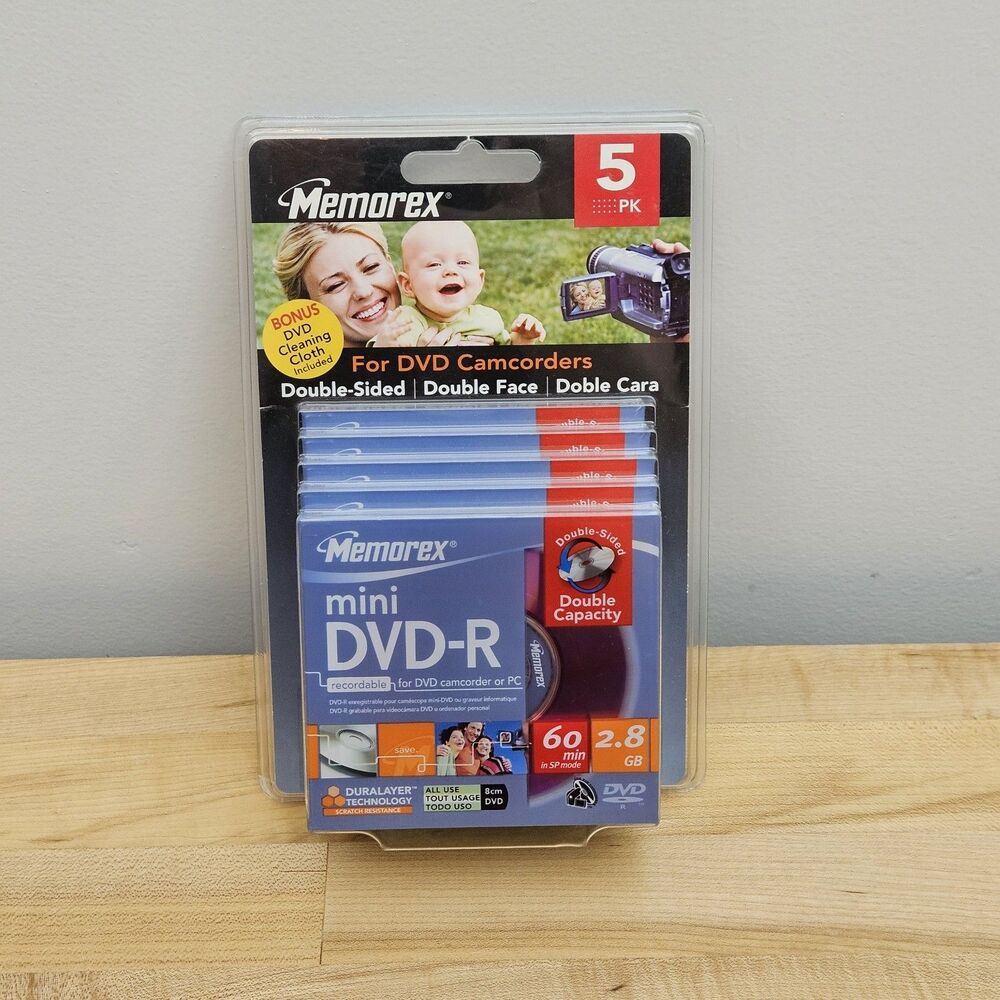Memorex Mini DVD-R 5 Pack 4X 2.8GB 60 Min SP Mode Double Sided DVD Camcorder New